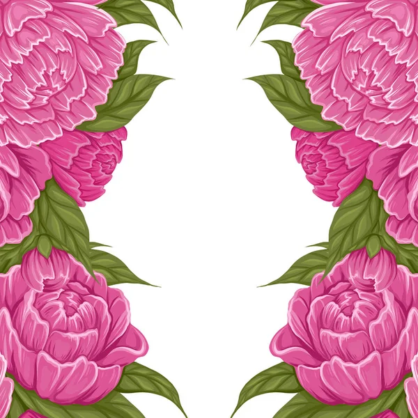 Square Card Symmetry Lush Cartoon Peony Flowers Foliage Copy Space — Stock vektor