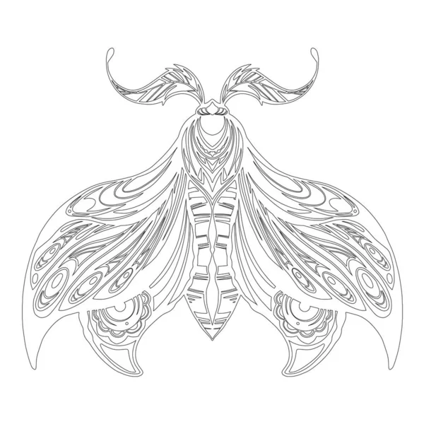 Dibujo Contorno Vectorial Una Polilla Arte Línea Monocromática Una Mariposa — Archivo Imágenes Vectoriales