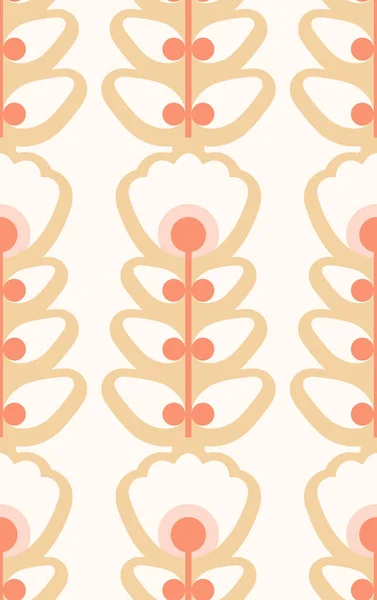 Naadloos Retro Patroon Met Witte Geometrische Bloemen Met Beige Contour — Stockvector