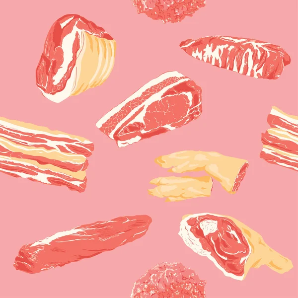 Ein Teil Schweinefleisch Ein Teil Fleisch Hintergrund Handgezeichnet Vektorillustration — Stockvektor
