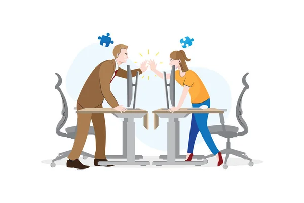 Coworkers Agree Solve Problem Together Flat Vector Illustration White Background — Stock Vector