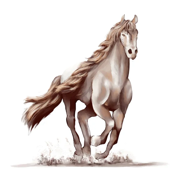 Running Horse Black White Watercolor Style White Background — стоковый вектор