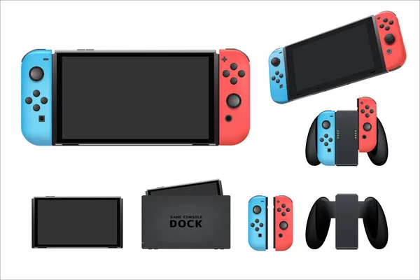 Set Console Game Device Handheld Portable Vector Illustration White — ストックベクタ