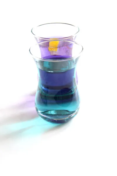 Healthy Drinks Organic Blue Butterfly Pea Flower Tea Limes Lemons — Stock Photo, Image