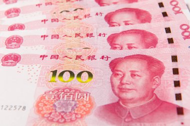 100 Renminbi (RMB, CNY) para arkaplanı, soyut Çin ekonomisi konsepti