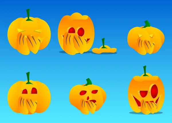 Abóbora Decorativa Para Halloween Com Mãos Sobre Boca Como Personagem — Vetor de Stock
