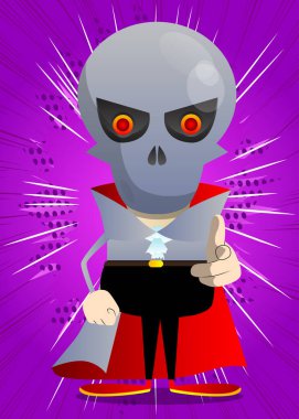 Cadılar Bayramı için giyinmiş çocuklar elleriyle izleyiciyi işaret ediyorlar. Vektör çizgi film karakteri. Oyun oynamaya hazır çocukların çizimi..