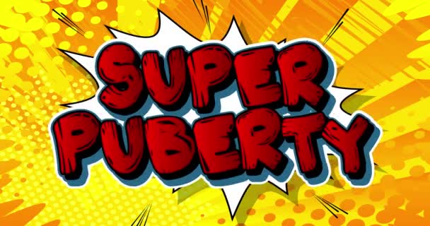 Super Puberta Motion Poster Animovaný Text Slova Komiksu Pohybující Sem — Stock video