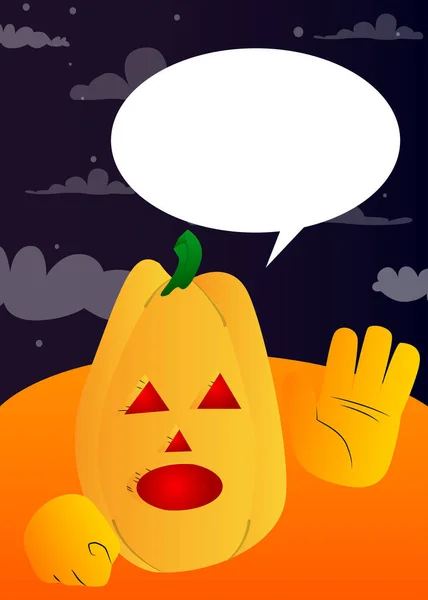 Abóbora Decorativa Para Halloween Com Mão Ondulada Como Personagem Desenho — Vetor de Stock