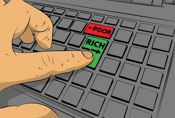 Palavras Pobres Ricos Com Setas Teclado Computador Homem Empurrar Teclado — Vetor de Stock