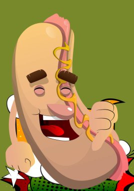 Hot Dog el işaretini sevmediğini gösteriyor. Çizgi film karakteri olarak Amerikan fast food..