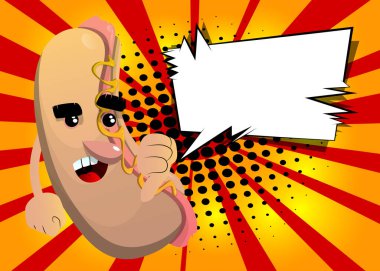 Hot Dog el işaretini sevmediğini gösteriyor. Çizgi film karakteri olarak Amerikan fast food..
