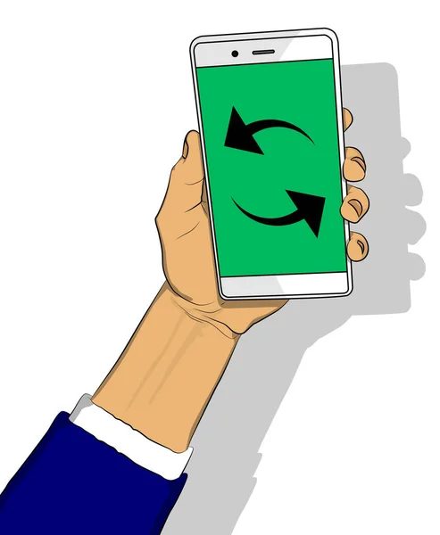更新智能手机屏幕上的图标 卡通矢量图解移动电话 — 图库矢量图片