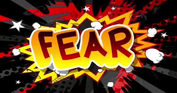 Angst Bewegungsplakat Animierter Comic Worttext Auf Abstraktem Comichintergrund Retro Pop — Stockvideo