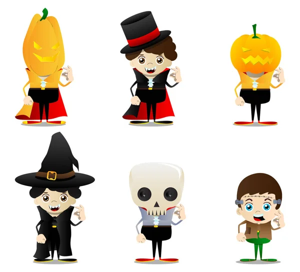 Kid Vestida Para Halloween Mostrando Sinal Ilustração Personagem Desenho Animado — Vetor de Stock