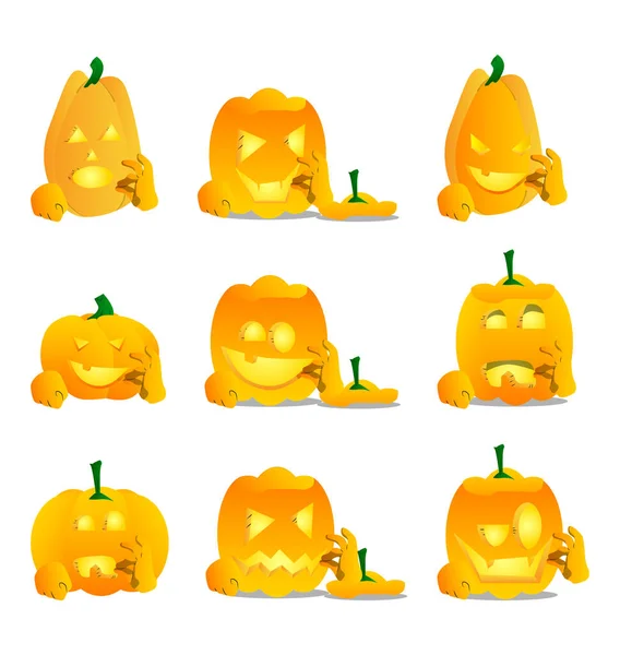 Abóbora Decorativa Para Halloween Mostrando Sinal Como Personagem Desenho Animado —  Vetores de Stock