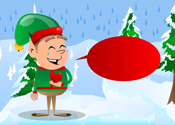 Elfo Natal Com Coração Vermelho Mão Desenho Animado Vetor Ilustração —  Vetores de Stock