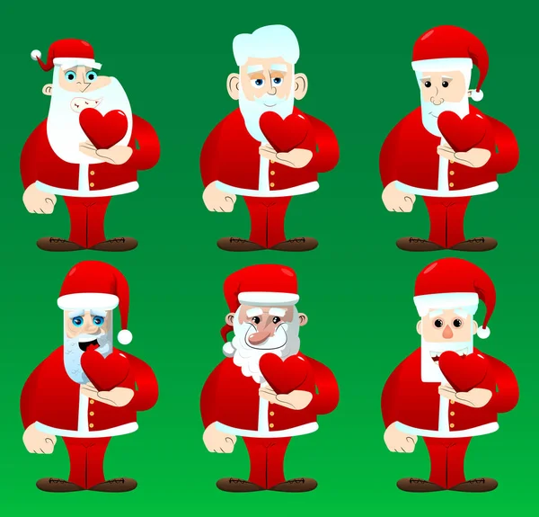Papai Noel Suas Roupas Vermelhas Com Barba Branca Segurando Coração — Vetor de Stock
