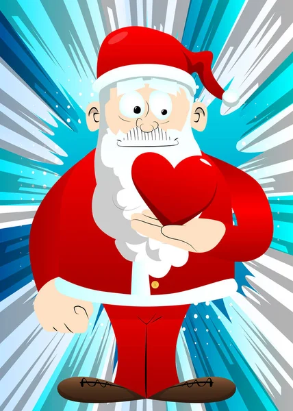 Santa Claus His Red Clothes White Beard Holding Red Heart — Stock Vector