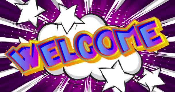Cartel Welcome Motion Animated Comic Book Word Text Moving Abstract — Vídeos de Stock