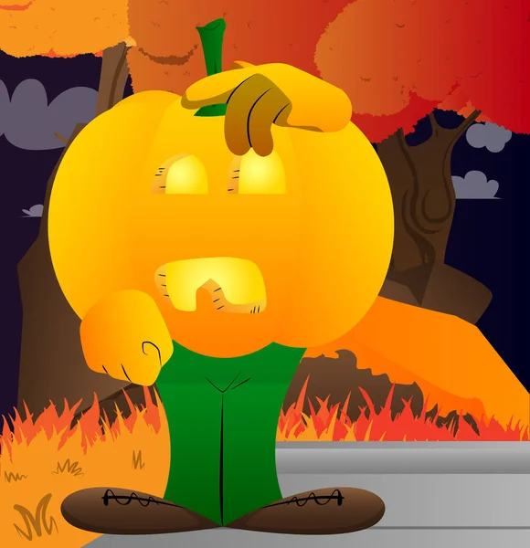 Decorative Pumpkin Halloween Confused Scratching His Head Cartoon Character Face — Stock Vector