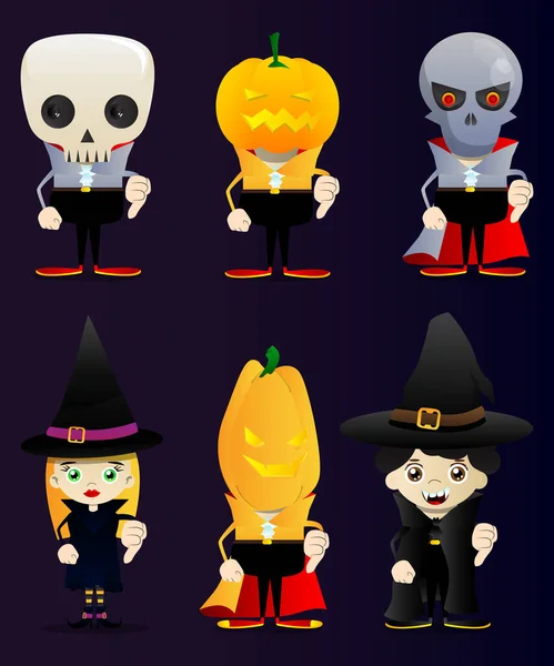 Niño Vestido Para Halloween Mostrando Desagrado Signo Mano Ilustración Personajes — Vector de stock