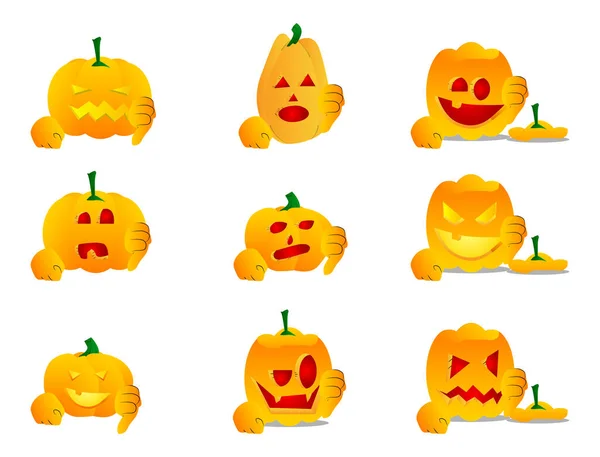 Dekoratív Tök Halloweenre Mutatja Utálatos Kézjel Mint Egy Rajzfilm Karakter — Stock Vector