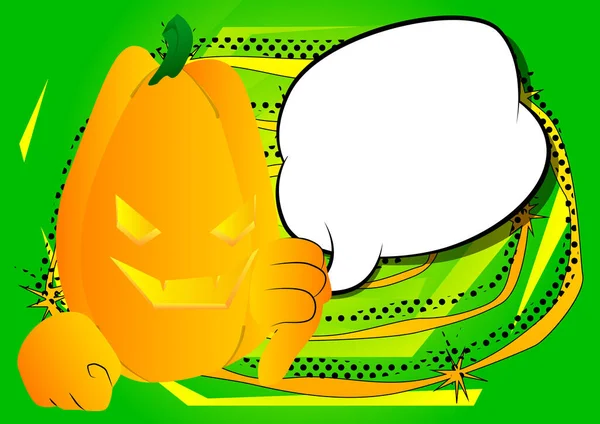 Dekoratív Tök Halloweenre Mutatja Utálatos Kézjel Mint Egy Rajzfilm Karakter — Stock Vector