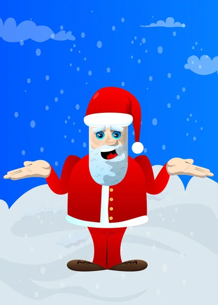 Beyaz Sakallı Kırmızı Elbiseli Noel Baba Omuz Silkiyor Jestten Anlamıyor — Stok Vektör