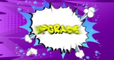 Yazılım programı konseptini yükseltip yükseltiyorum. Hareket posteri. 4k animasyon çizgi roman kelime metni soyut çizgi roman arkaplanı üzerinde hareket ediyor. Retro pop sanat tarzı.