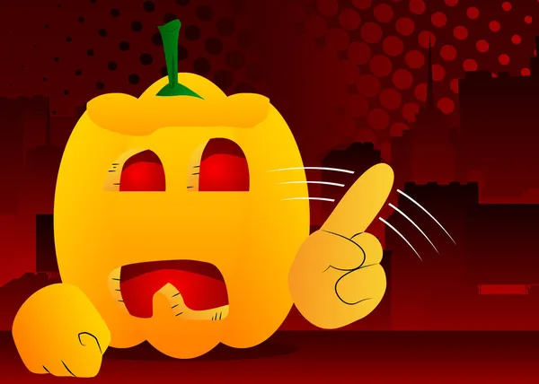 Calabaza Decorativa Para Halloween Diciendo Con Dedo Como Personaje Dibujos — Vector de stock