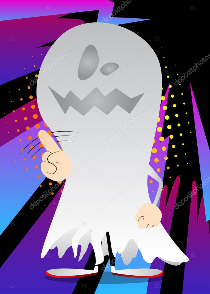 Kid dressed for Halloween saying no with his finger. Vector cartoon character illustration of kids ready to Trick or Treat.