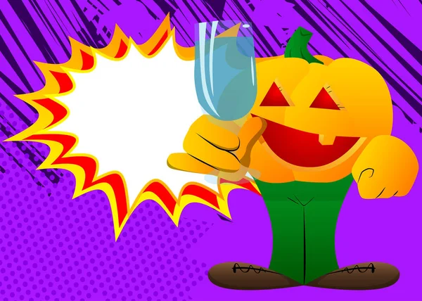 Abóbora Decorativa Para Halloween Com Copo Água Como Personagem Desenho — Vetor de Stock