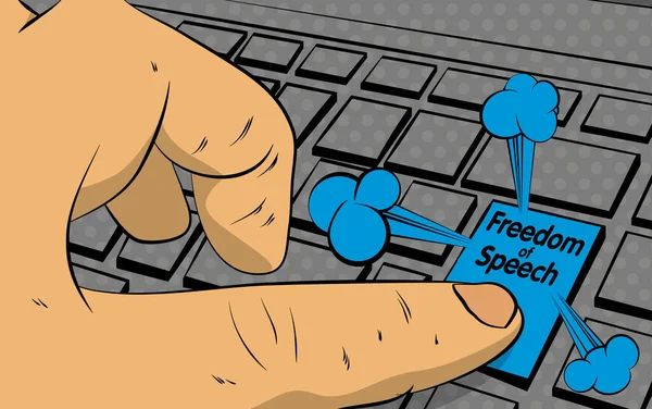 Meinungsfreiheit Worte Auf Der Computertastatur Mann Drückt Tastatur Auf Laptop — Stockvektor