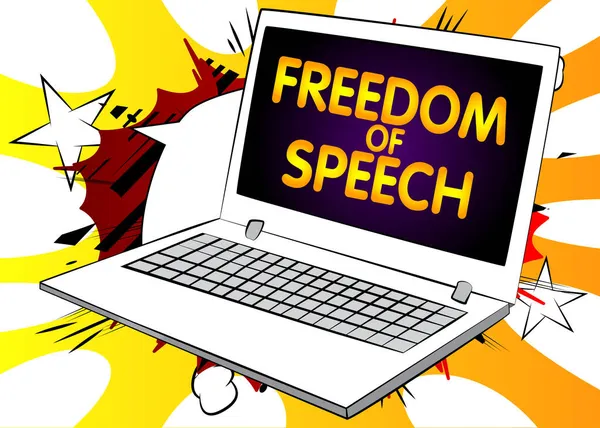 画面上の言葉言論の自由とノートパソコン ベクトル漫画イラスト — ストックベクタ
