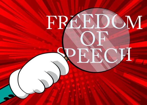 Text Zur Meinungsfreiheit Unter Der Lupe Illustration Auf Rotem Hintergrund — Stockvektor