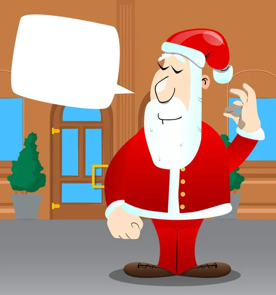 Der Weihnachtsmann Seiner Roten Kleidung Mit Weißem Bart Zeigt Ein — Stockvektor