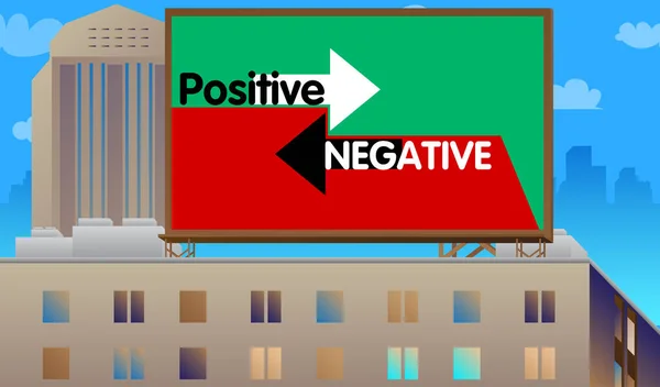 Negative Positive Text Billboard Sign Atop Building Outdoor Advertising City — Stock Vector