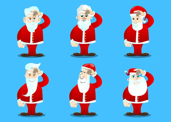 Papai Noel Suas Roupas Vermelhas Com Barba Branca Confusa Coçando — Vetor de Stock