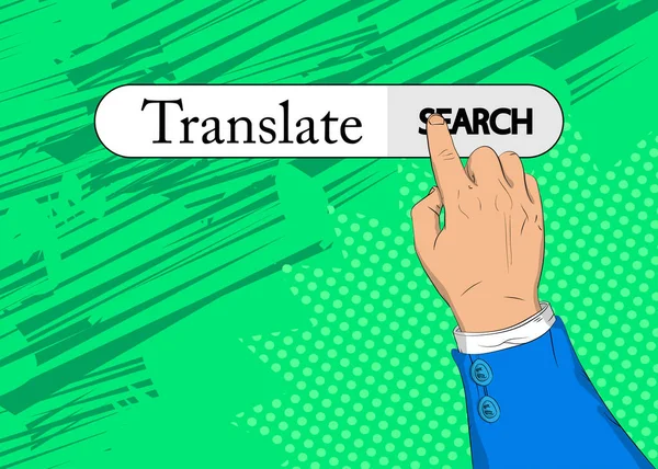 Barra Pesquisa Virtual Com Texto Traduzir Empresário Empurrando Seu Dedo — Vetor de Stock