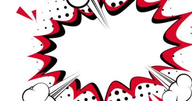 Bum! Hareket posteri. 4k animasyon çizgi roman kelime metni soyut çizgi roman arkaplanı üzerinde hareket ediyor. Retro pop sanat tarzı.