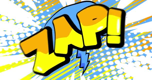 ザップ 青と黄色のモーションポスター 4Kアニメ漫画の背景に動くコミックブックワードテキスト レトロポップアートスタイル — ストック動画