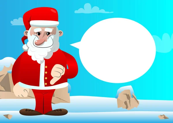 Kırmızı Elbiseli Beyaz Sakallı Işaretinden Hoşlanmayan Noel Baba Vektör Çizgi — Stok Vektör