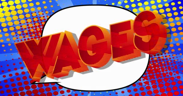 Wages Motion Poster Animated Comic Book Word Text Changing Color — Stock Video