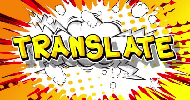 Übersetzen Bewegungsplakat Animierter Comic Worttext Auf Abstraktem Comichintergrund Retro Pop — Stockvideo