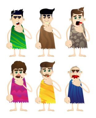 Karikatür tarih öncesi insan düşüncesi. Taş devrinden bir adamın vektör illüstrasyonu.