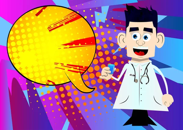 Zabawny Kreskówkowy Lekarz Pijący Brandy Ilustracja Wektora Pracownik Służby Zdrowia — Wektor stockowy