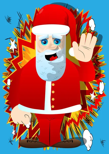 Άγιος Βασίλης Κόκκινα Ρούχα Λευκή Γενειάδα Και Κουνώντας Χέρι Εικονογράφηση — Διανυσματικό Αρχείο