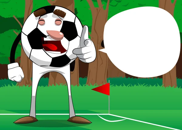 足球用手指向观众 传统足球作为一个卡通人物的脸 — 图库矢量图片