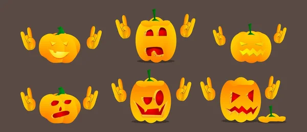 Abóboras Decorativas Para Halloween Com Mãos Pose Balancim Como Personagem — Vetor de Stock